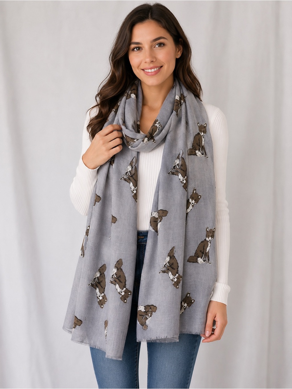 Soft Gray Fox Print Women's Scarf